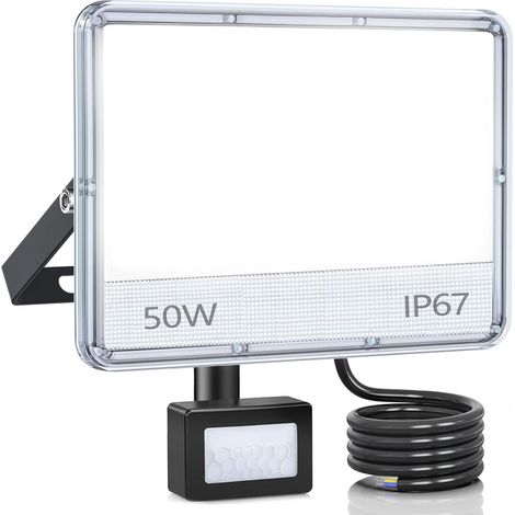 Projecteur LED Extérieur avec Détecteur, 50W 5000LM Spot LED Extérieur Avec Detecteur IP67 Etanche Projecteur Exterieur 6500K, Lampe de Sécurité pour Jardin Garage Patio