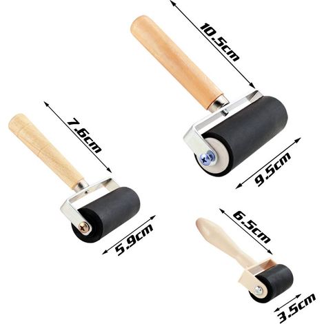 Lot de 3 rouleaux en caoutchouc pour outils d'impression, d'encrage et d'estampage disponibles en tailles 4 pouces, 2,4 pouces et 1,4 pouce. (1/4)