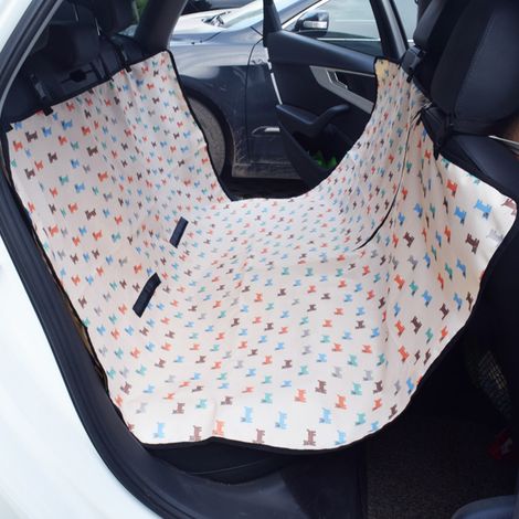 Tapis auto pour chien en tissu oxford imperméable anti-salissures housse banquette arrière motif chiot beige 140x146cm pour voyage (1/4)
