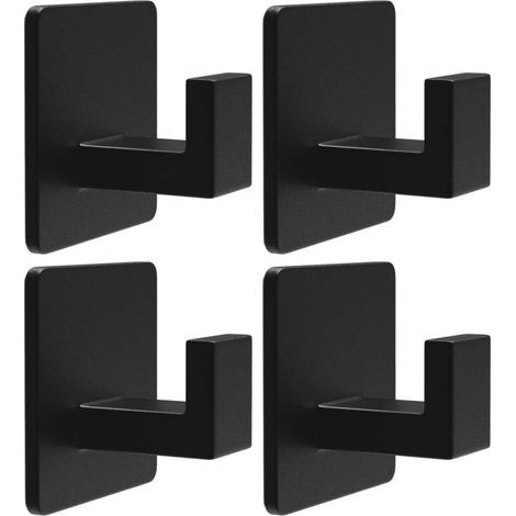 Lot de 2 crochets muraux auto-adhésifs en acier inoxydable pour essuie-vaisselle, crochets pour manteaux, crochets pour serviettes carrés, porte-manteaux, salle de bain (noir mat) (1/4)