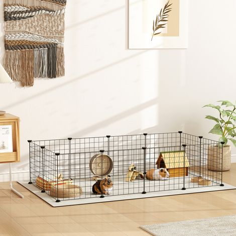 PawHut Gittergehege Freigehege Laufgehege für Kleintiere Laufstall Kleintierkäfig Metallgitter flexibel umformbar Schwarz 106 x 73 x 36 cm