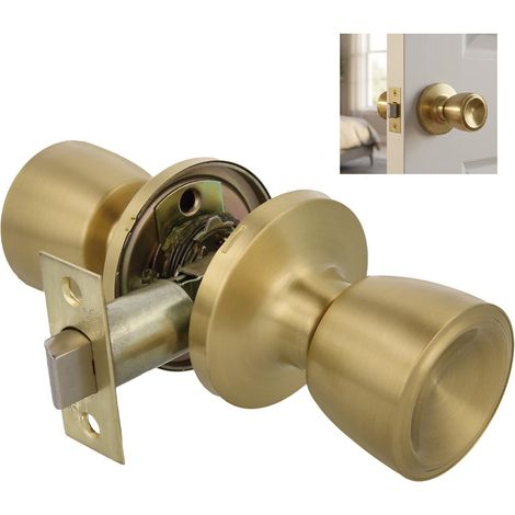 Bouton de Porte Intérieur en Laiton Mat  Multi-Usage  Installation Facile  Idéal pour Portes en Bois 35-45 mm  Serrure Encastrée, 60/70 mm, Laiton (1/5)