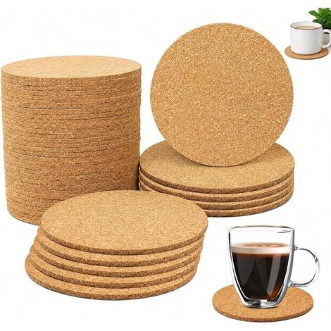 Dessous de Verre liège Rond 10 cm, Tapis liège Naturel épaisseur 3 mm, Protection de Table réutilisable pour Verres, Tasses, Bouteilles, Cuisine, Bureau, Bar Restaurant (1/5)
