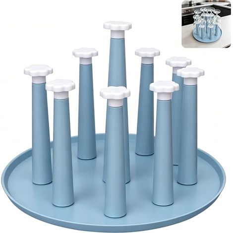 Porte Verres À Vin Sans Perçage Support Verre À Pied Plastique Bleu 9 Piliers Amovibles Organisateur Cuisine Bar Rangement 26.5x18.5cm (1/5)