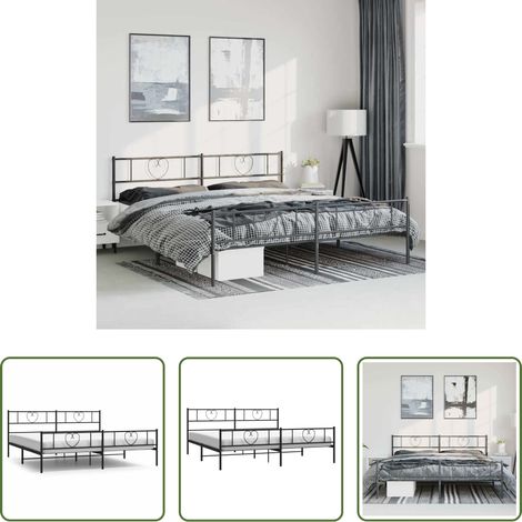 vidaXL Lit avec tête et pied - Cadre de lit métal sans matelas avec pied de lit noir 193x203cm (1/5)