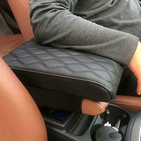 Tapis de protection d'accoudoir de voiture en cuir PU noir pour console centrale, coussin et couvercle. (1/5)