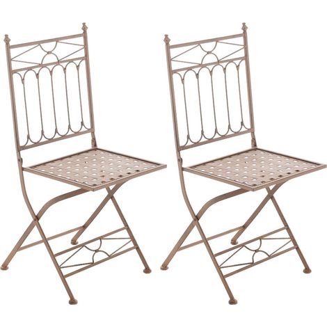 Conjunto de 2 sillas de jardín plegables terraza balcón diseño rústico en hierro forjado marrón envejecido 100003127 (1/5)