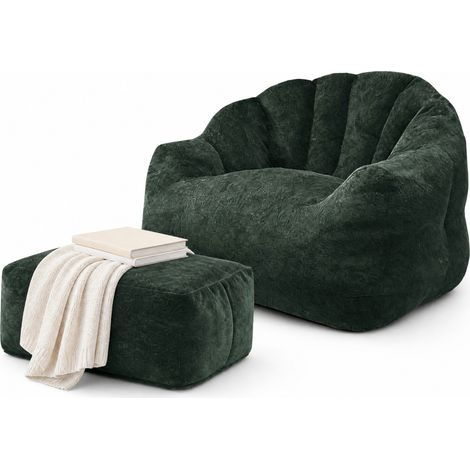 CHICFURN Poltrona relax verde scuro con pouf 99 x 86,3 x 64,7 cm in tessuto, per soggiorno (1/5)