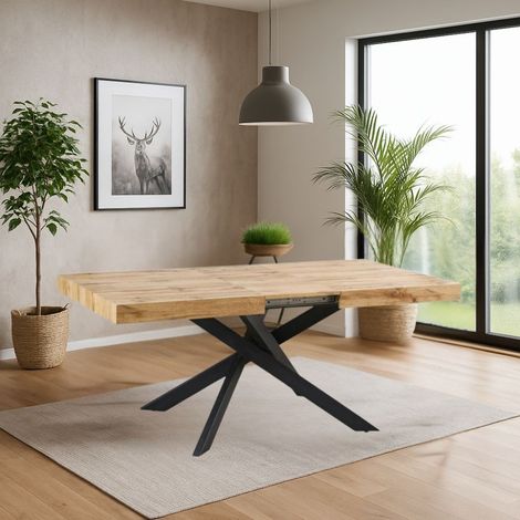 Tavolo rettangolare allungabile Belinda piano rovere e base nera 160x90x75 (1/4)