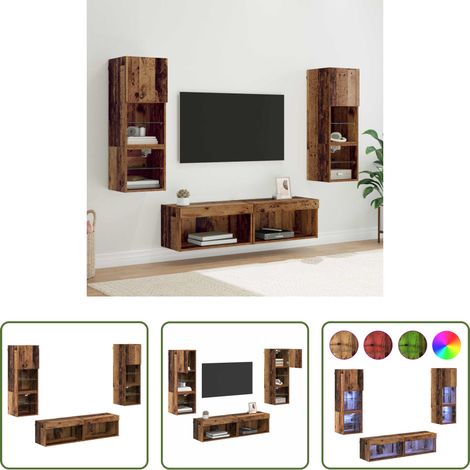 LED-Lichtleiste - TV-Wandmöbel mit LED-Lichtleisten 6 pcs Altholz Holzwerkstoff (1/5)