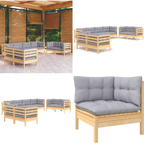8-tlg. Garten-Lounge-Set mit Grauen Kissen Kiefer Massivholz - Garten Lounge Set - Kiefernholzmöbel - Outdoor Möbel - Gartenzubehör - Loungemöbel - Home & Living (1/5)