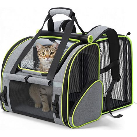 Sac Transport Chat Petit Chien Extensible, Sac à Dos Chat Bubble avec Fenêtre en Filet, Sacs de Voyage Portable et Pliable pour Chat, Sacs Animaux Respirant et Léger, Gris (1/5)