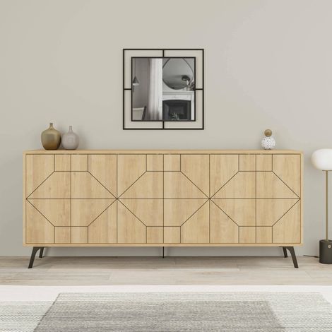 Credenza Earl, Madia 4 Ripiani, 8 Vani, 4 Ante, 184x35x77h cm Marrone Quercia