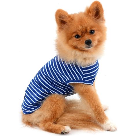 Chiot vêtements garçons filles été rayé chiot t-shirt débardeur respirant 100% coton sans manches t-shirt Chihuahua Yorkshire bleu M (1/5)
