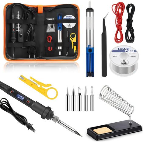 Kit de soudure 80W LCD, température réglable 180-500°C, 5 pointes, 50g fil à souder, pompe à dessouder, support de fer, pince, outils complets pour électronique et réparations (1/5)