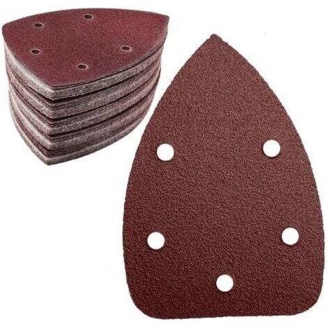 Lot de 50 feuilles de papier abrasif triangulaire, grain 80, 5 trous, papier abrasif auto-agrippant, pour ponceuse triangulaire 140 x 100 mm (1/5)