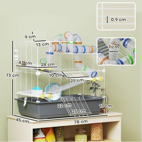 Gabbia per criceto nano a 4 livelli con tunnel, 78 x 45 x 73 cm, grigio DESVIAE (1/3)