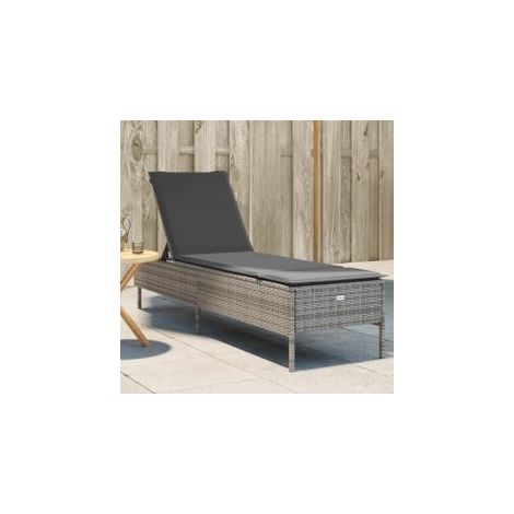 Chaise longue avec coussin gris résine tressée (1/5)