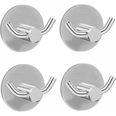 Towel Hook, (45mm45mm) 4 Pieces Adhesive Hook Wall Hooks 304 Stainless Steel Wall Hook, Self Adhesive Hooks Double Towel Hooks for Bathroom Kitchen (1/5)