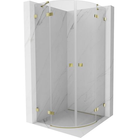 Mexen Lunar cabina de ducha semicircular abatible 100 x 100 cm, transparente, dorada - 833-100L-100P-50-00 (1/5)