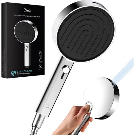 Pommeau de douche à main haute pression BOTC avec 7 modes de jet, grand pommeau effet pluie de 13,2 cm, économie d'eau, chromé, pour basse pression d'eau (1/5)