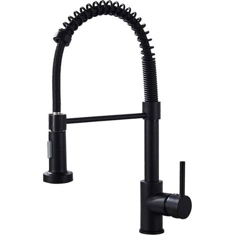 Robinet de cuisine à eau chaude et froide rotatif à mélange d'eau - Robinet à ressort avec pulvérisateur amovible, à arc haut, à poignée unique, design moderne en acier inoxydable pour évier de cuisin