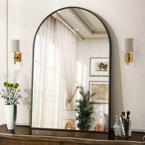 Koonmi miroir mural à angle droit arqué - 51 x 76 cm - Noir - À suspendre - Cadre en alliage d'aluminium