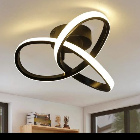 Lámpara de techo negra para dormitorio, luz tricolor (blanco cálido), diseño geométrico moderno, 25,5 cm. (1/4)