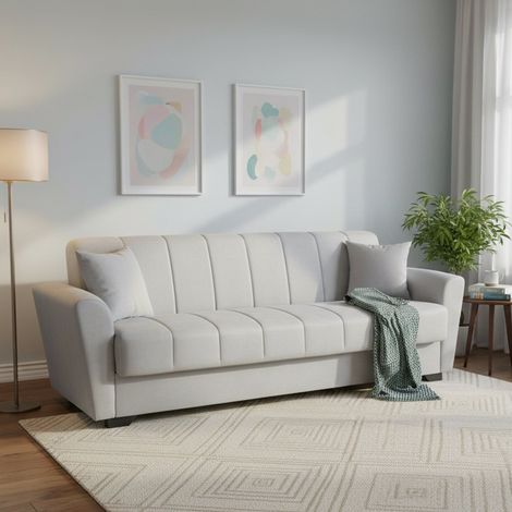 Sofá Cama 3 Plazas Ribera, con Almacenaje, Apertura Click-clack, Lavable, 225x83 cm Gris Claro (1/5)