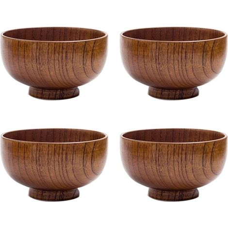 4 pezzi di ciotole in legno, mini ciotola rotonda in legno massello in stile giapponese, stoviglie antiscottatura per condimenti per zuppe, salse, noci, caramelle, frutta, antipasti, snack