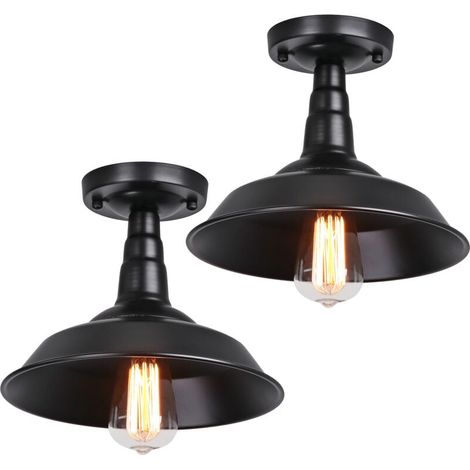 Plafonnier - E27 - Métal Fer - Style Industriel Rétro - Pour Salon Chambre Cuisine Couloir Bureau - Lot de 2 (1/5)