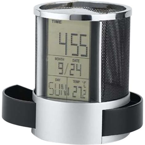 stylo multifonctionnel en métal noir avec horloge