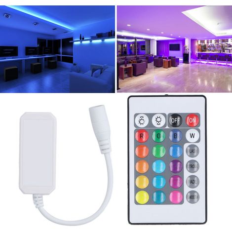 Contrôleur LED musical intelligent WIFI à quatre broches, télécommande sans fil 2,4 GHz à 24 touches, variateur de bande lumineuse RGB couleur. (1/5)