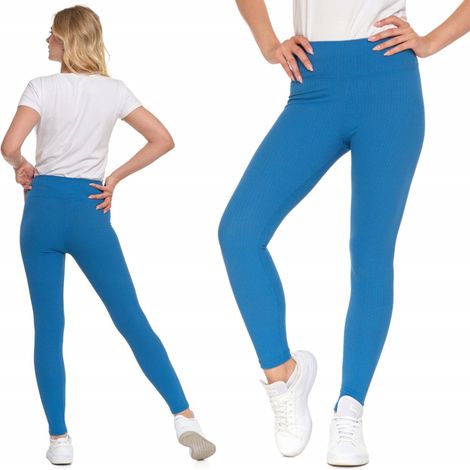 Leggings acanalados de cintura alta para mujer, color azul, de la marca Moraj, talla S/M. (1/5)