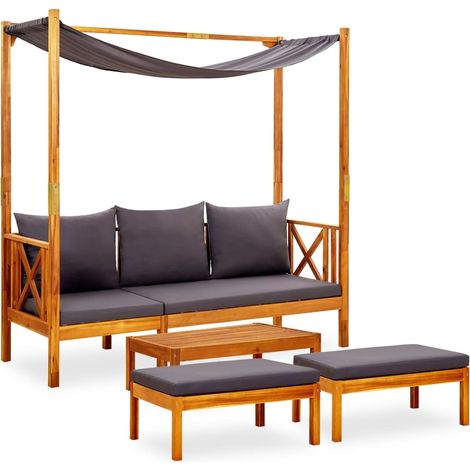 Banc de jardin avec table et repose-pieds Bois d'acacia solide