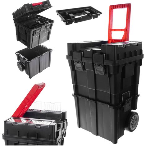 Kadax – Boîte à outils sur roulettes 60 x 40 x 30 cm – Plastique robuste – 5 kg – Grande valise d'atelier modulable pour professionnels