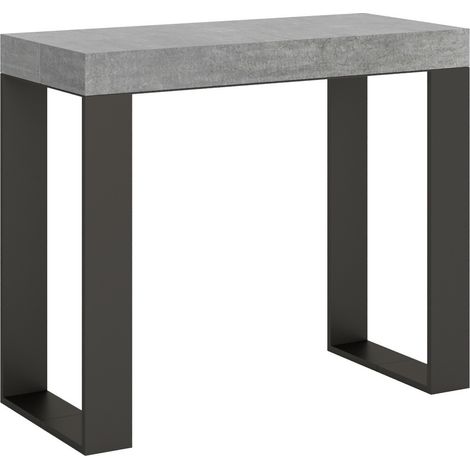 Console extensible bois et acier Tiroz 5 rallonges fines 2 pieds-Gris ciment-2 pieds-5 rallonges fines (1/5)