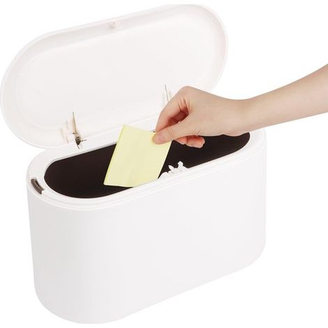 SPHProducts - Papelera de sobremesa - Mini papelera - Tapa abatible - Blanca - Papelera compacta - Ideal para cocina, baño y oficina - 1 unidad (1/5)