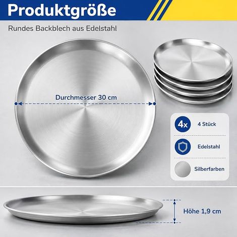 plaques à pizza Ø 30 cm - Plaque à pizza ronde en acier inoxydable pour la cuisson au four - Facile à nettoyer et passe au lave-vaisselle (1/4)