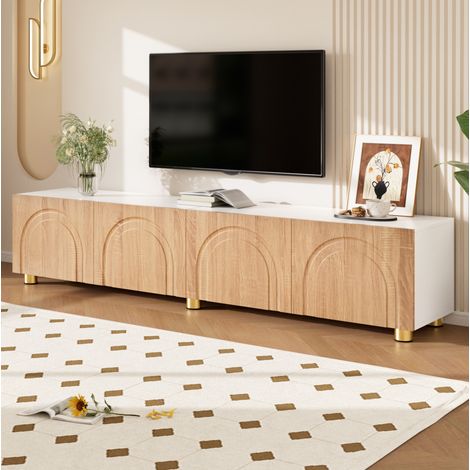 Mueble TV 200x40x55,5 cm gris y marrón MDF, 3 puertas y hueco abierto (1/5)