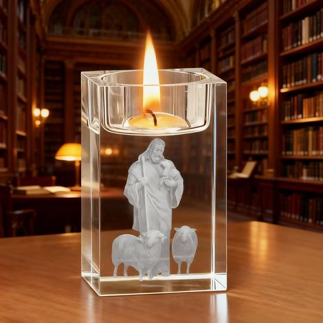 Photophore Bougeoir Verre Transparent avec Sculpture 3D Jésus pour Bougies Chauffe-Plat Flottantes Votives Décoration Maison Salon Mariage Fête Noël (1/5)
