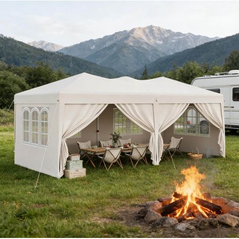 Faltpavillon 3x6 m mit Seitenwänden wasserdicht Beige OKMYHOME (1/5)