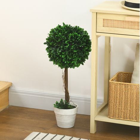 Lot de 2 buis artificiels en pot, boules décoratives de 60 cm avec protection UV, réalistes pour intérieur et extérieur, vert, sans entretien, CHICFURN (1/5)