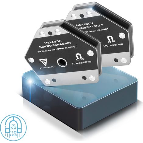 STAHLWERK Magnete esagonale per saldatura, magnete potente con forza di tenuta di 50 kg, set di 2 pezzi