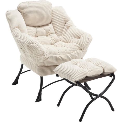 Relax-Sessel mit Hocker, ergonomischer Loungestuhl mit Armlehnen, weiß (1/5)
