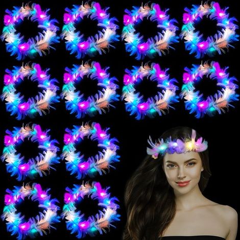 SPHProducts LED-Federkranz Haarkranz mit Beleuchtung Perfekt für Festivals Blumenkranz Partyaccessoires Geeignet für Hochzeiten Farbe mehrfarbig (1/5)