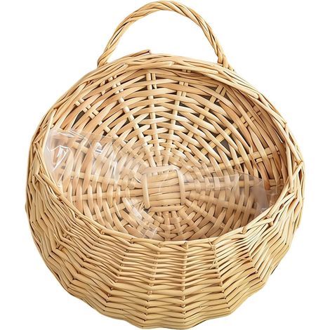 Panier mural suspendu en osier tressé à la main XAGMODSHN pour fleurs et petits objets (1/4)