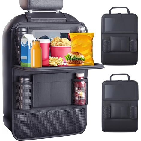 Organisateur de voiture, grande protection de dossier de voiture, pour enfants, multifonction, étanche, avec table pliante, rangement pour tablette/téléphone et 9 poches, 42 cm × 61 cm (lot de 2) (1/5)