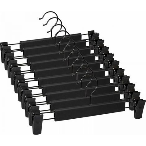 Black 10-Pack Trouser Hangers, Skirt Hangers, with 2 Adjustable Non-Slip Clips, for Hanging Trousers and Socks (1/5)