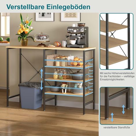 Table de rangement multifonctionnelle, bureau d'appoint modulable avec piètement en métal noir et plateau aspect bois, montage flexible pour cuisine, salon, cave et garage, 120x40x85,5 cm (1/5)